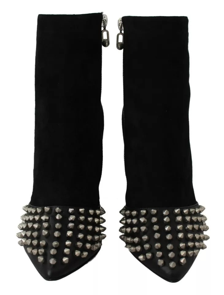 Philipp Plein Black Suede Studded Heels Ankle Boots Shoes Philipp Plein