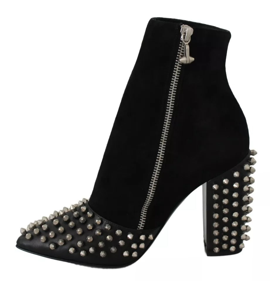 Philipp Plein Black Suede Studded Heels Ankle Boots Shoes Philipp Plein