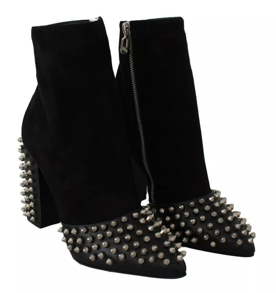 Philipp Plein Black Suede Studded Heels Ankle Boots Shoes Philipp Plein