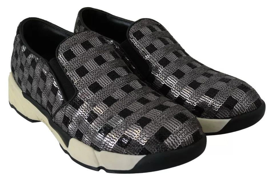 PINKO Silver Black Slip-on Sequence Design Sneakers Shoes PINKO