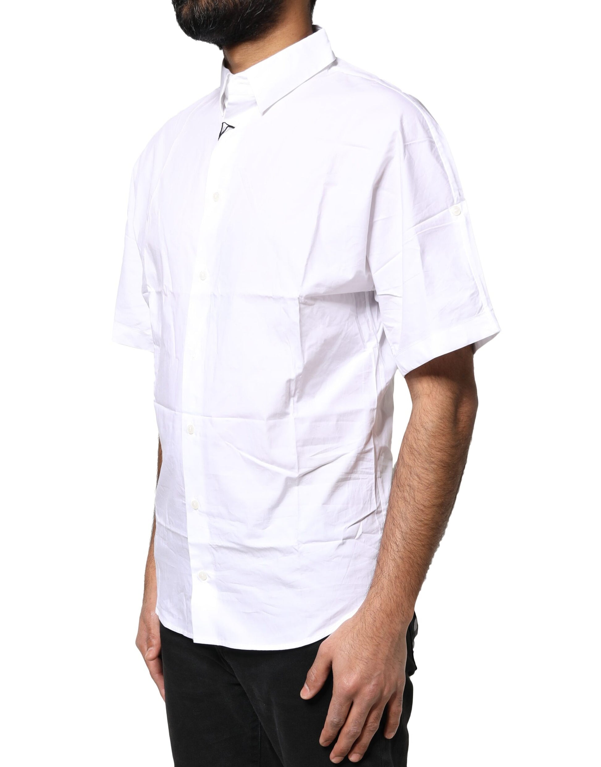 Dolce & Gabbana White Cotton Button Down Casual Men Polo Shirt Dolce & Gabbana
