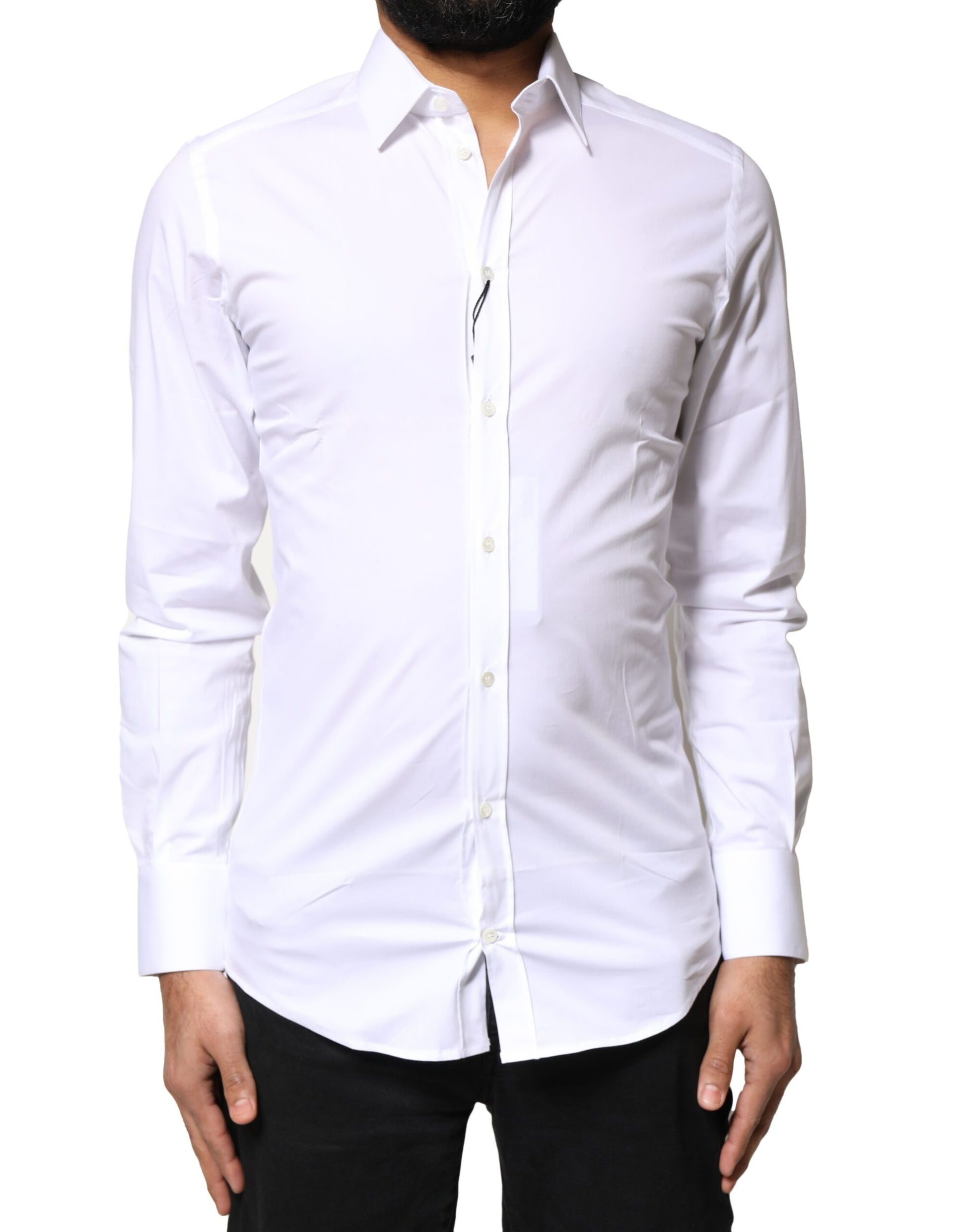 Dolce & Gabbana White GOLD Cotton Long Sleeves Dress Shirt Dolce & Gabbana