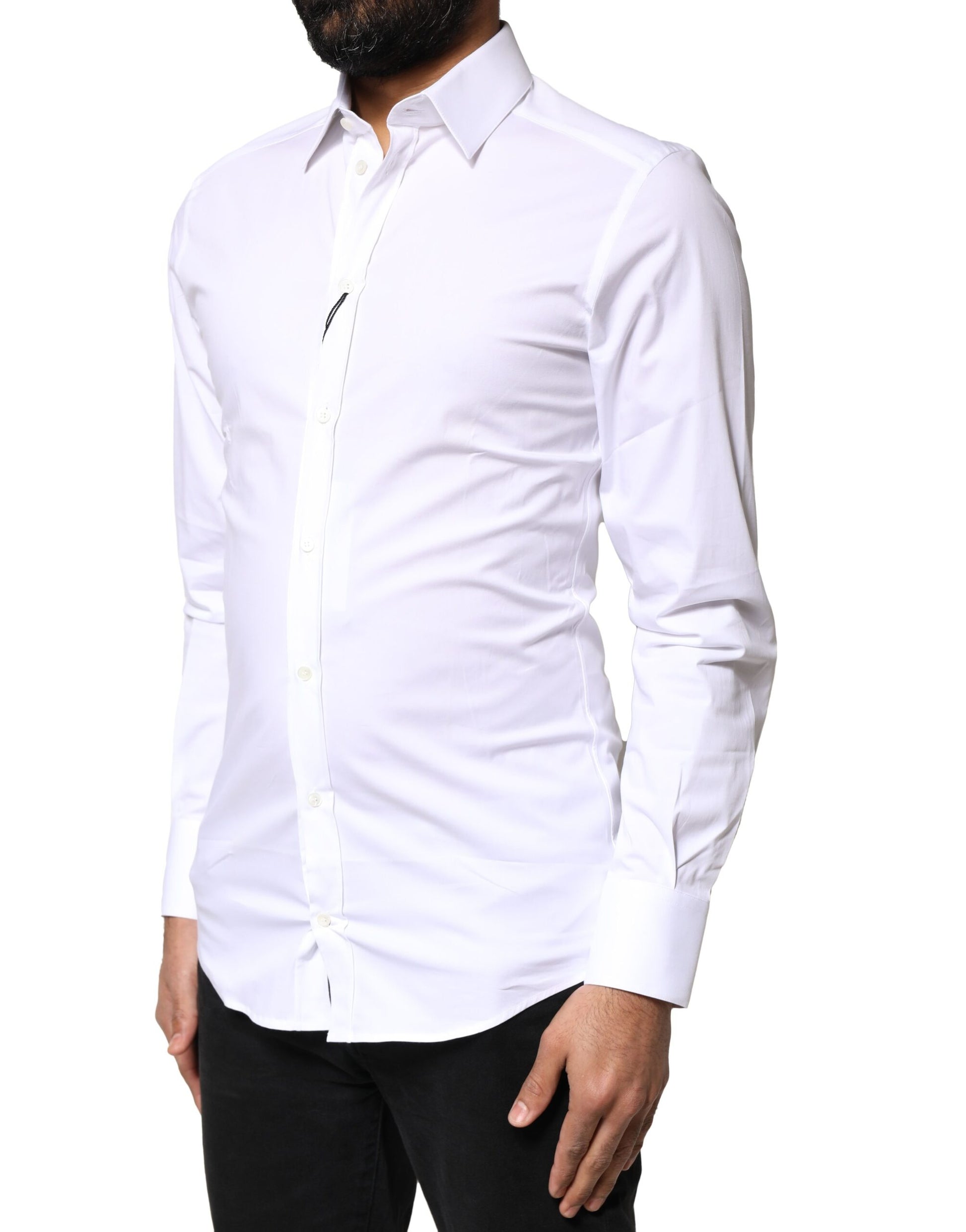 Dolce & Gabbana White GOLD Cotton Long Sleeves Dress Shirt Dolce & Gabbana