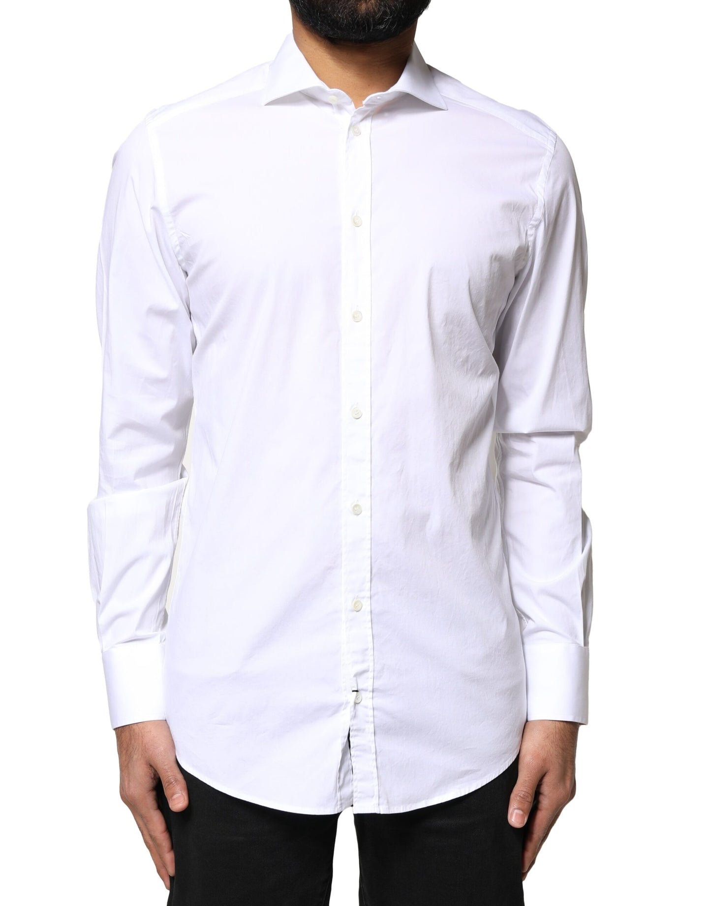 Dolce & Gabbana White GOLD Cotton Long Sleeves Dress Shirt Dolce & Gabbana
