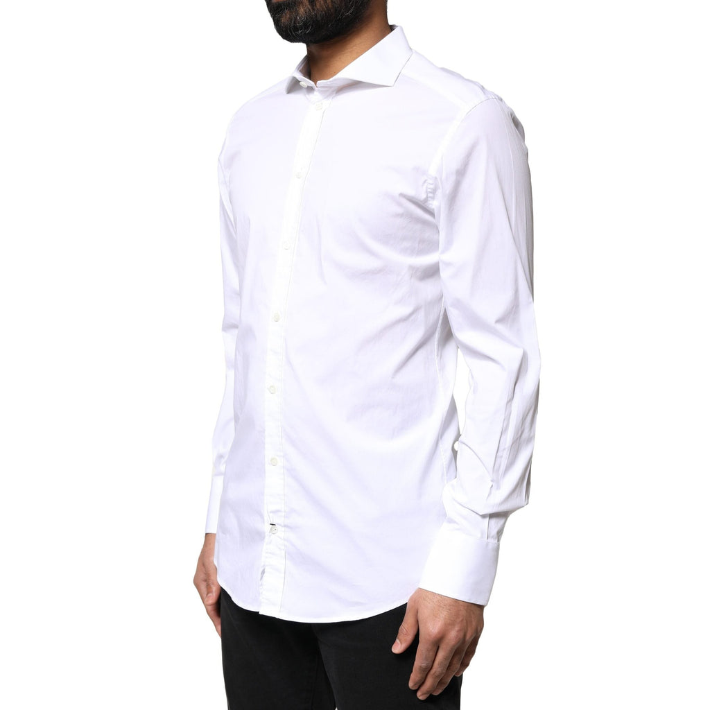 Dolce & Gabbana White GOLD Cotton Long Sleeves Dress Shirt