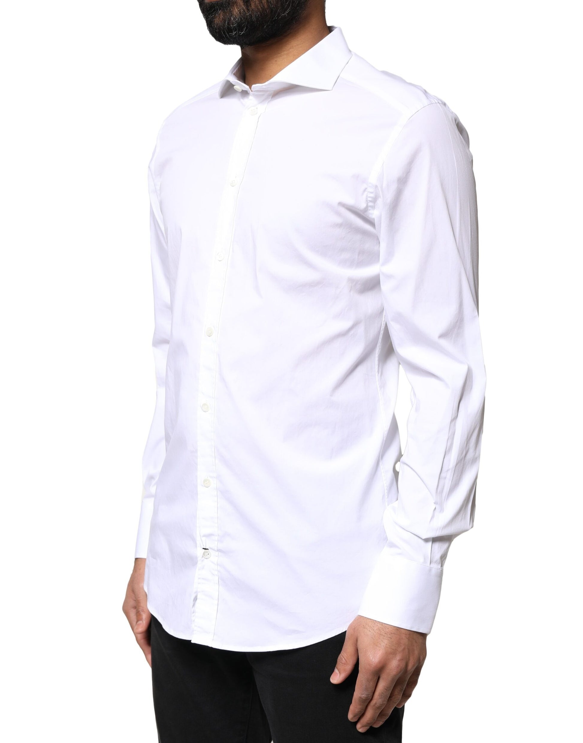 Dolce & Gabbana White GOLD Cotton Long Sleeves Dress Shirt Dolce & Gabbana