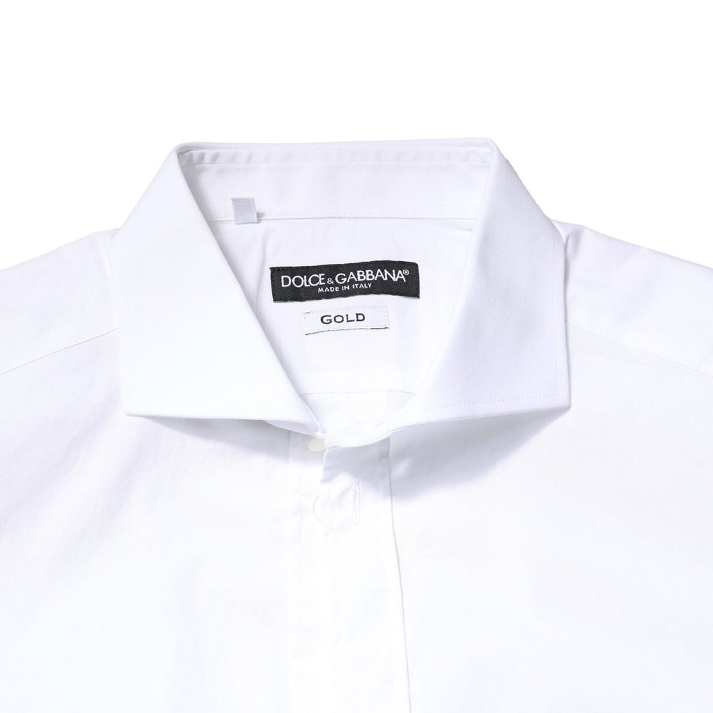 Dolce & Gabbana White GOLD Cotton Long Sleeves Dress Shirt