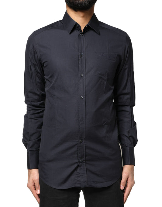 Dolce & Gabbana Dark Blue GOLD Cotton Long Sleeves Dress Shirt Dolce & Gabbana