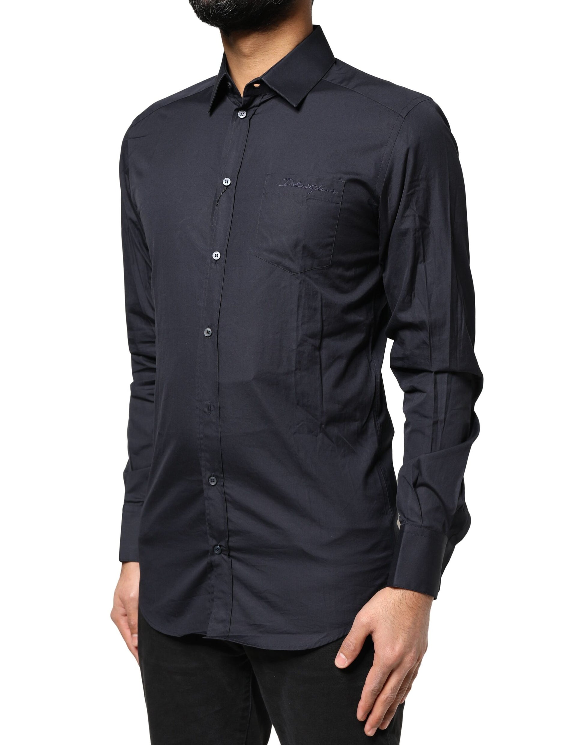 Dolce & Gabbana Dark Blue GOLD Cotton Long Sleeves Dress Shirt Dolce & Gabbana