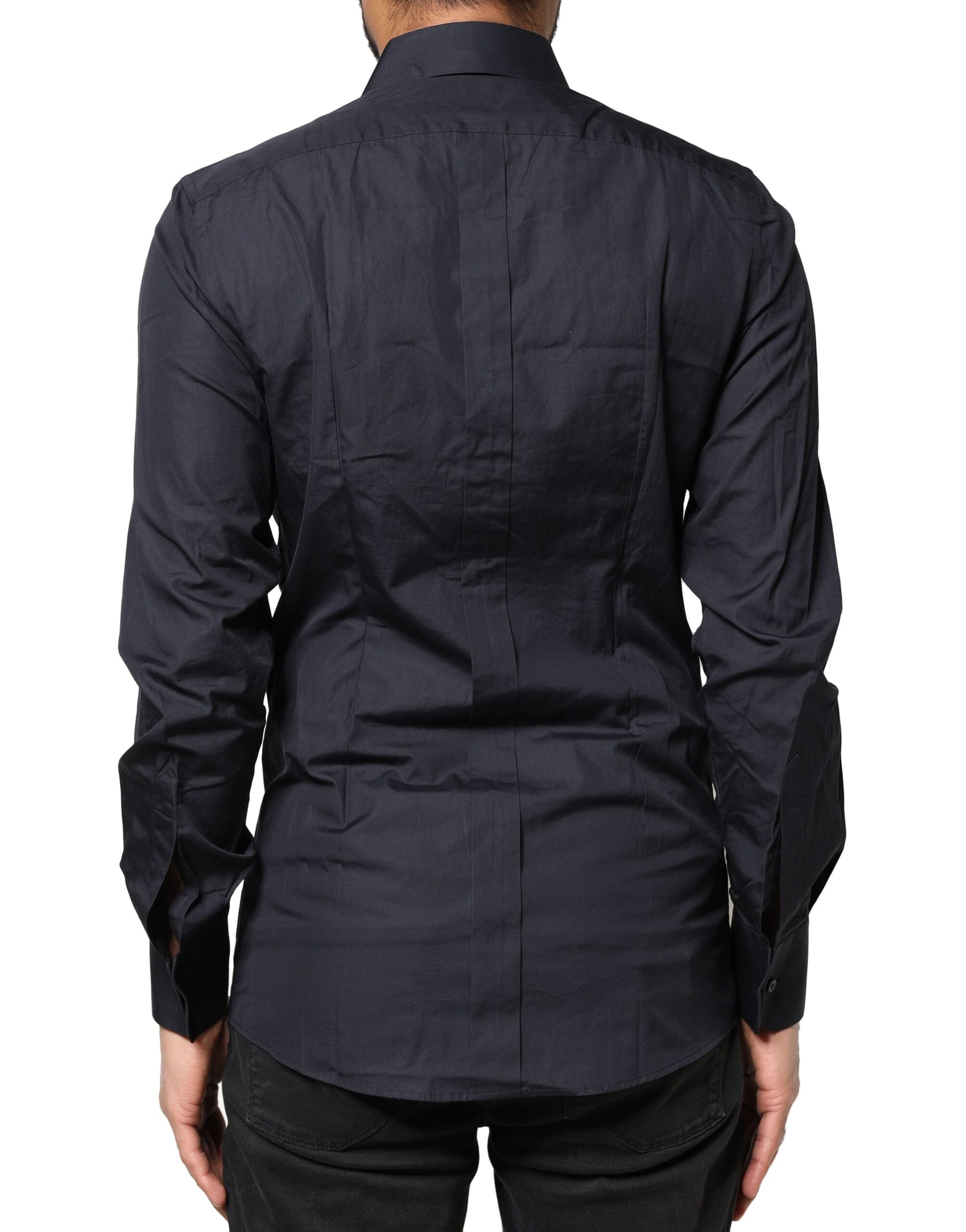Dolce & Gabbana Dark Blue GOLD Cotton Long Sleeves Dress Shirt Dolce & Gabbana