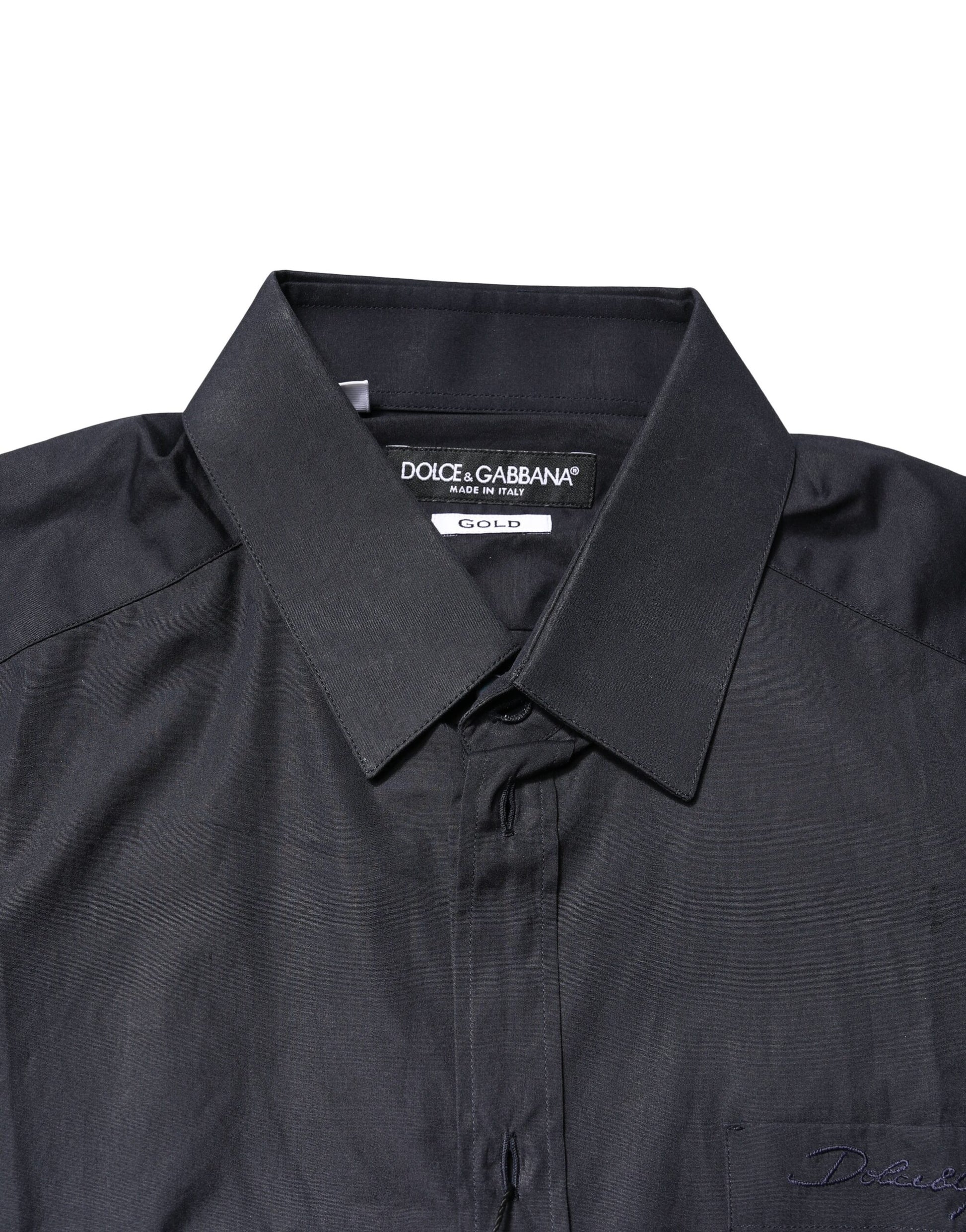 Dolce & Gabbana Dark Blue GOLD Cotton Long Sleeves Dress Shirt Dolce & Gabbana