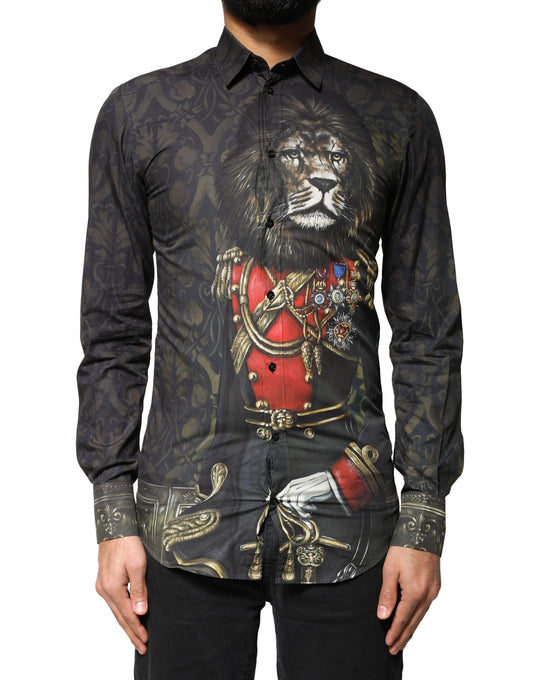 Dolce & Gabbana Black Royal Pet Portrait GOLD Dress Shirt Dolce & Gabbana