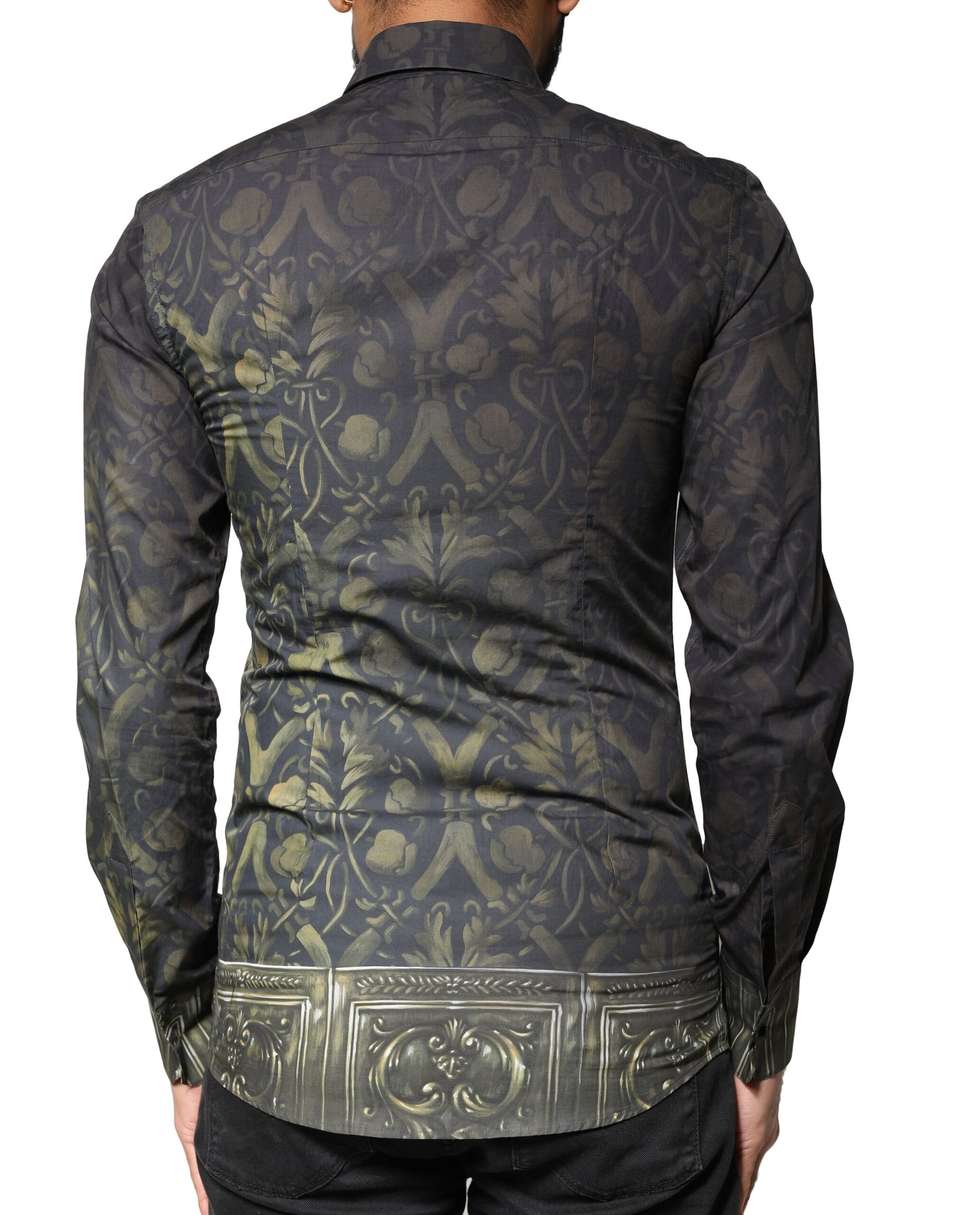 Dolce & Gabbana Black Royal Pet Portrait GOLD Dress Shirt Dolce & Gabbana