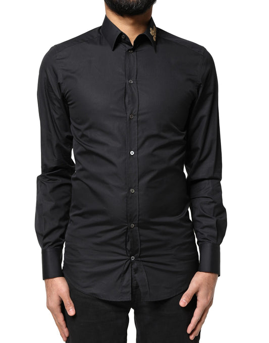 Dolce & Gabbana Black Love Embroidery GOLD Formal Dress Shirt Dolce & Gabbana