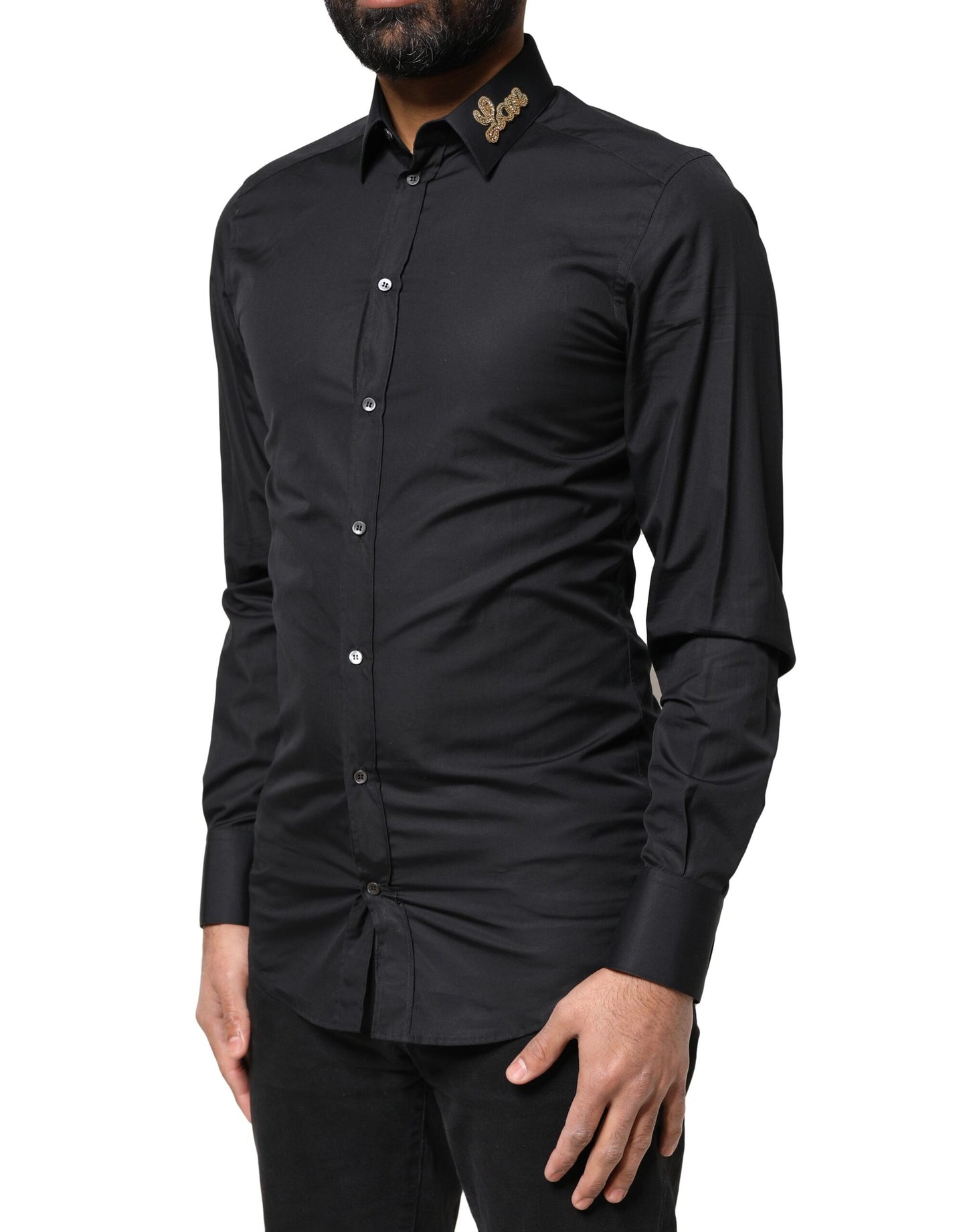 Dolce & Gabbana Black Love Embroidery GOLD Formal Dress Shirt Dolce & Gabbana