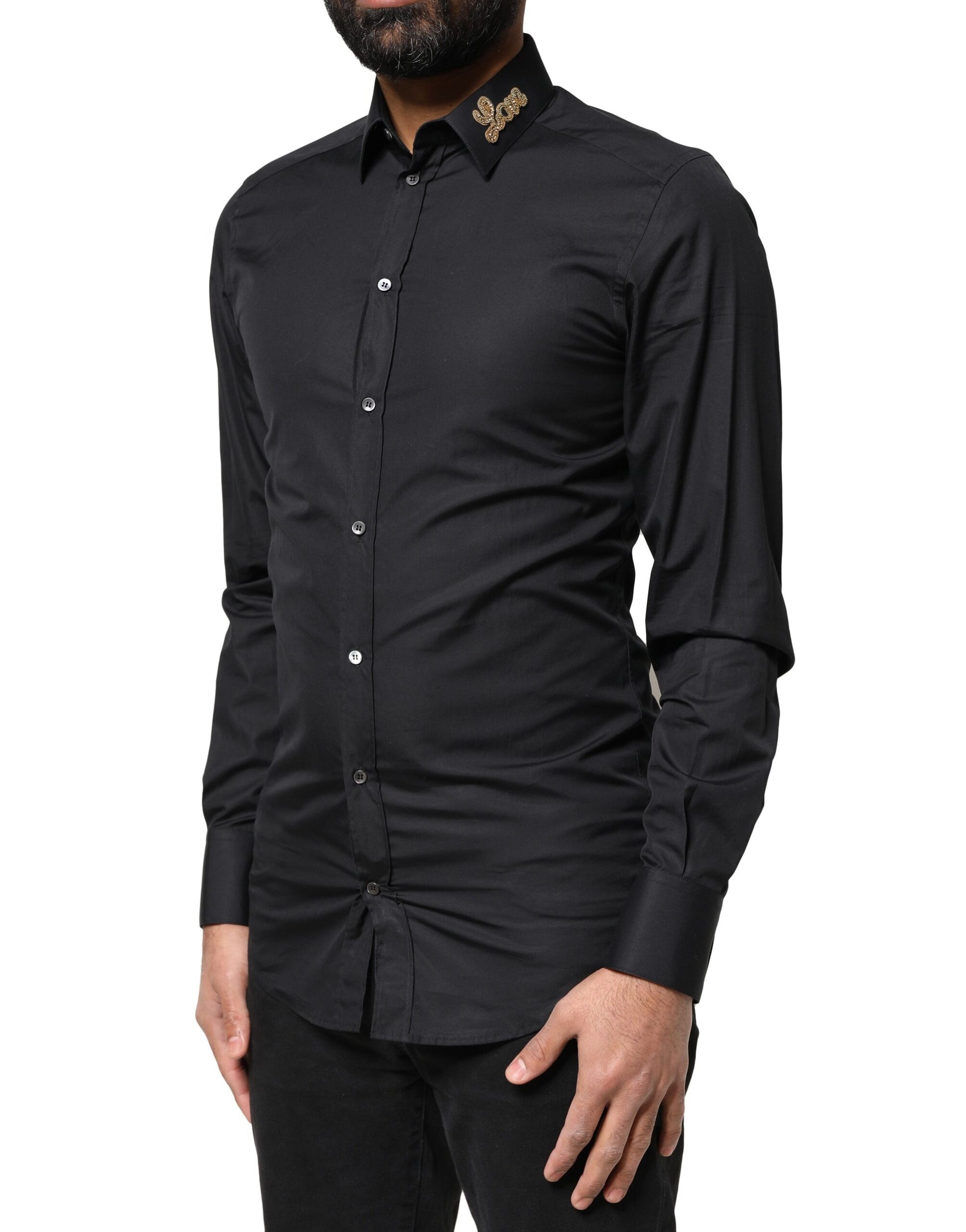 Dolce & Gabbana Black Love Embroidery GOLD Formal Dress Shirt Dolce & Gabbana