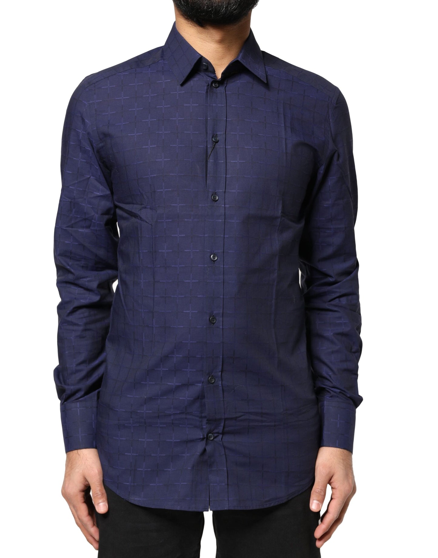 Dolce & Gabbana Blue Check Tartan GOLD Formal Dress Shirt Dolce & Gabbana