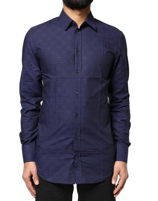 Dolce & Gabbana Blue Check Tartan GOLD Formal Dress Shirt Dolce & Gabbana