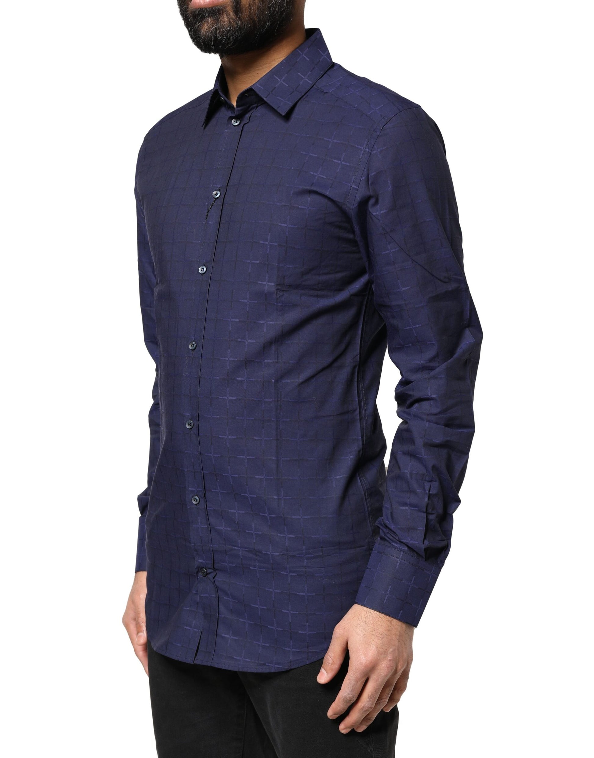 Dolce & Gabbana Blue Check Tartan GOLD Formal Dress Shirt Dolce & Gabbana