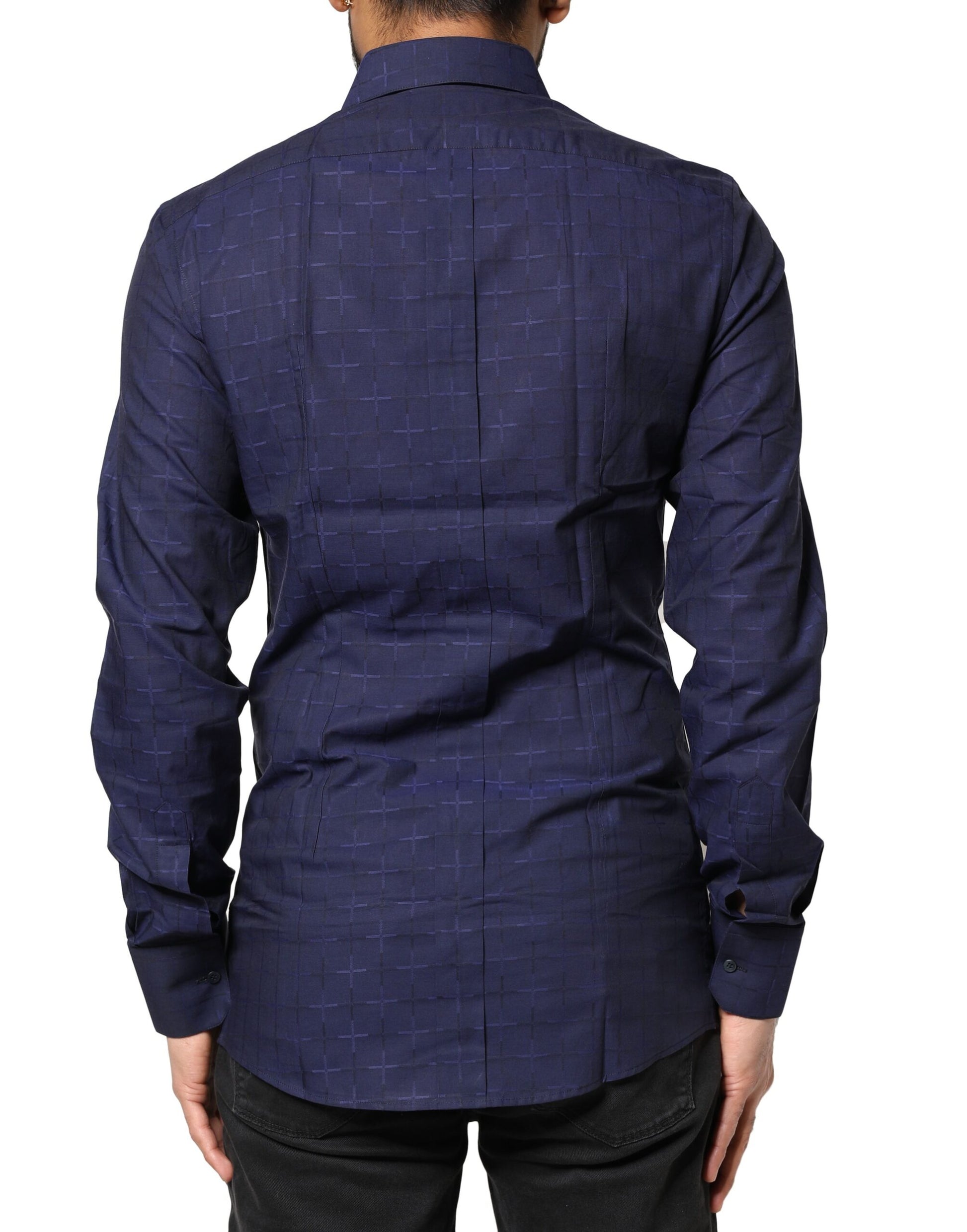Dolce & Gabbana Blue Check Tartan GOLD Formal Dress Shirt Dolce & Gabbana