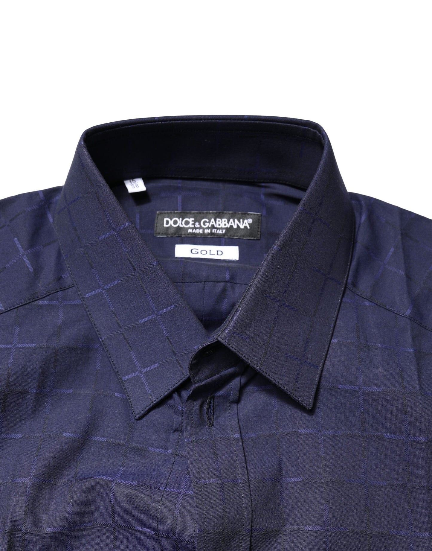 Dolce & Gabbana Blue Check Tartan GOLD Formal Dress Shirt Dolce & Gabbana