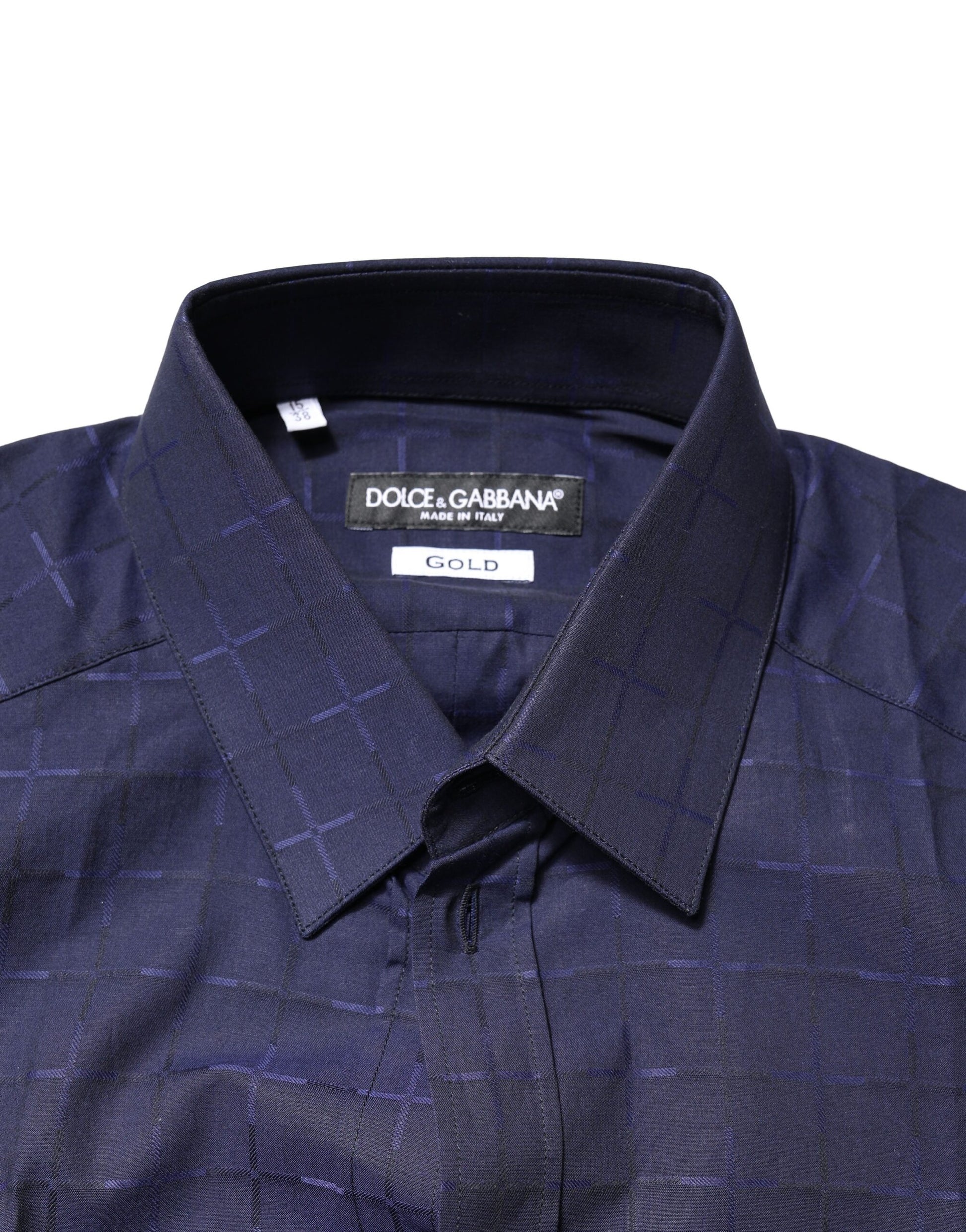 Dolce & Gabbana Blue Check Tartan GOLD Formal Dress Shirt Dolce & Gabbana
