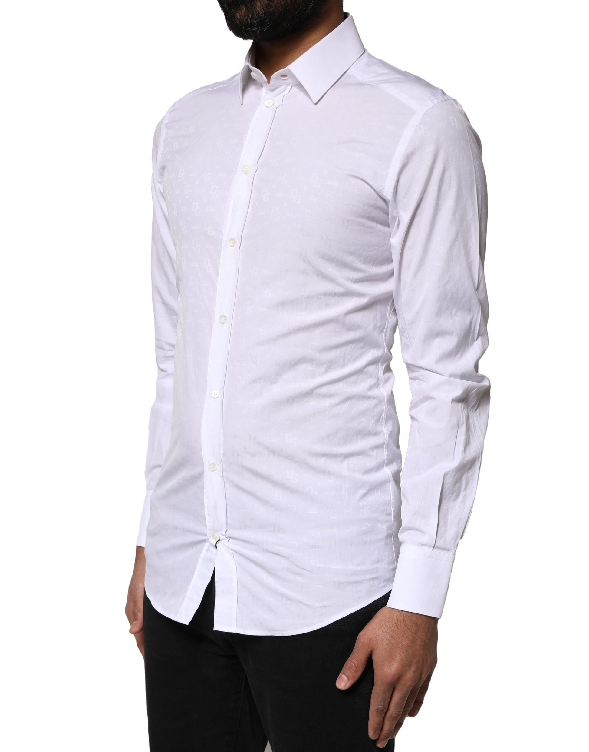 Dolce & Gabbana White GOLD Cotton Long Sleeves Dress Shirt Dolce & Gabbana