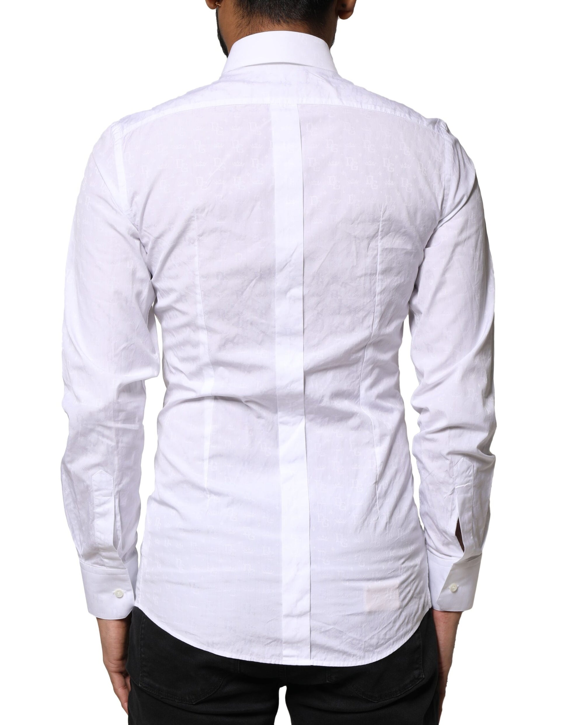 Dolce & Gabbana White GOLD Cotton Long Sleeves Dress Shirt Dolce & Gabbana