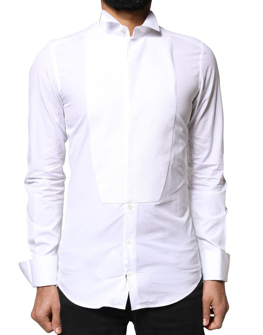 Dolce & Gabbana White GOLD Cotton Poplin Bib Formal Men Dress Shirt Dolce & Gabbana