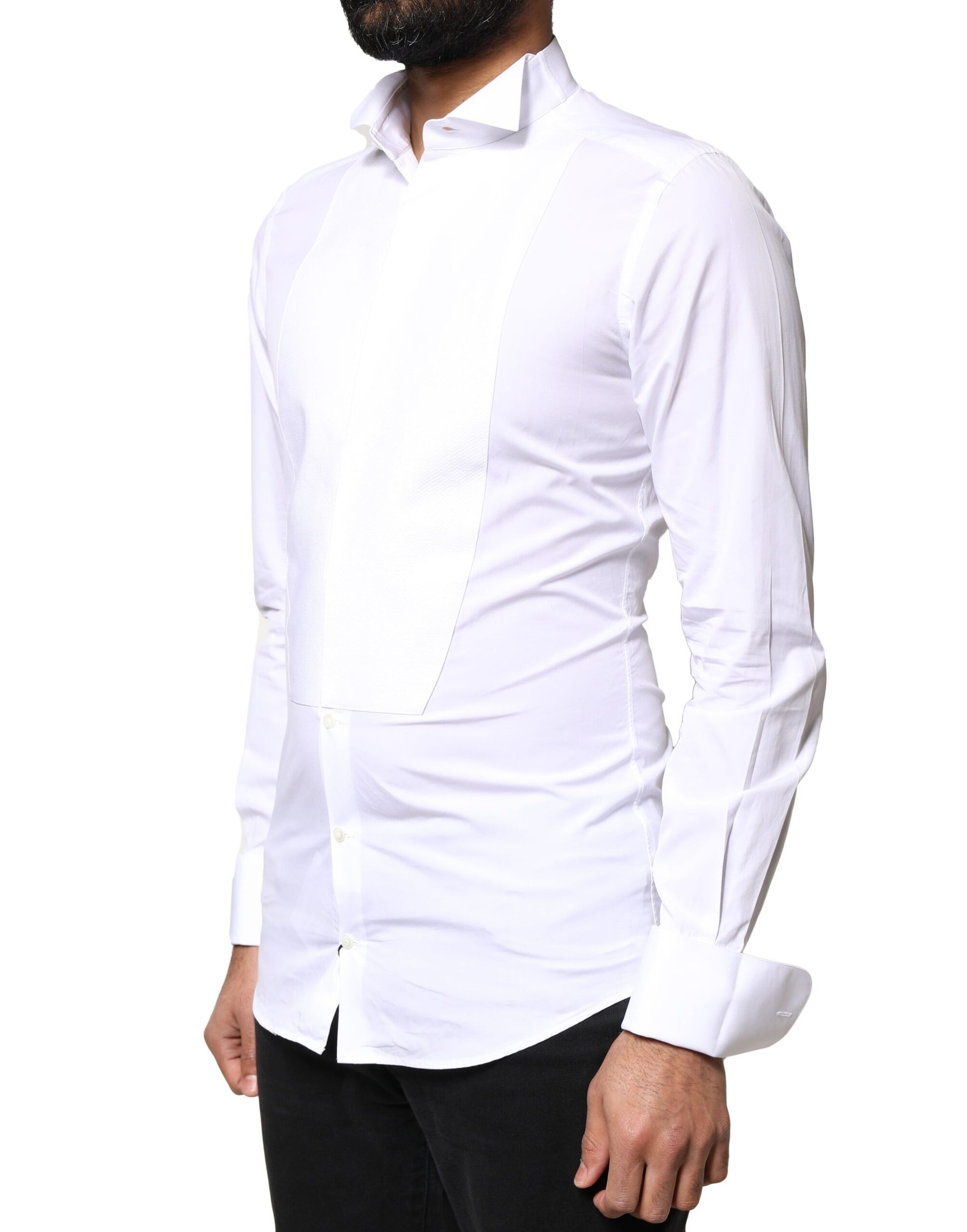Dolce & Gabbana White GOLD Cotton Poplin Bib Formal Men Dress Shirt Dolce & Gabbana