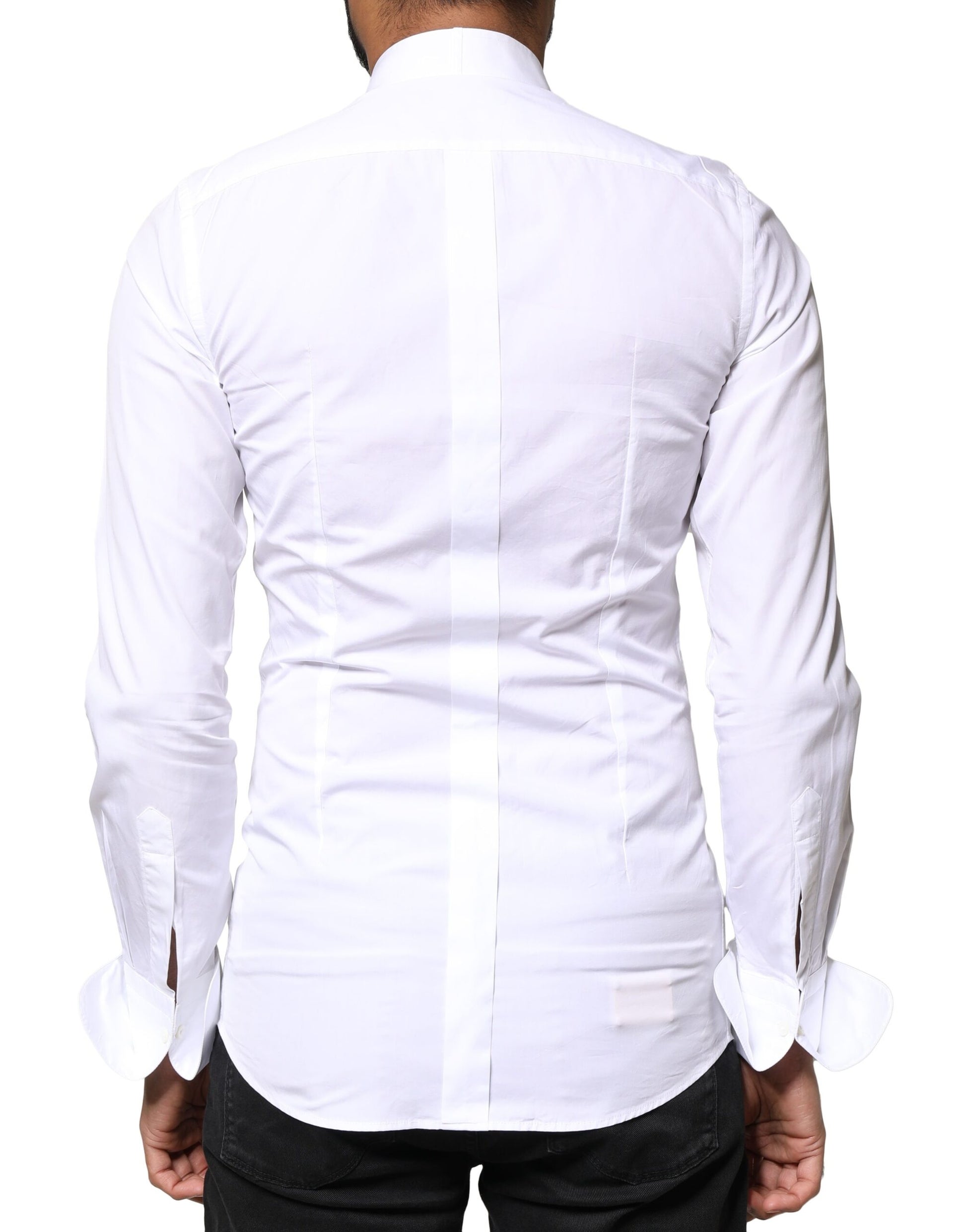 Dolce & Gabbana White GOLD Cotton Poplin Bib Formal Men Dress Shirt Dolce & Gabbana