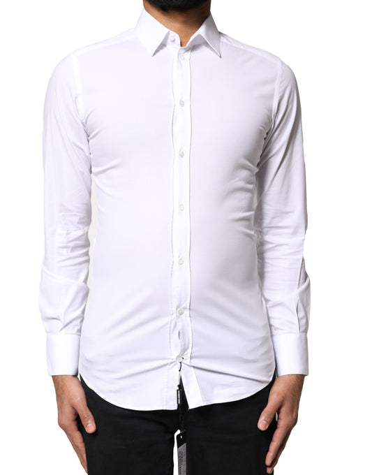 Dolce & Gabbana White GOLD Cotton Long Sleeves Dress Shirt Dolce & Gabbana