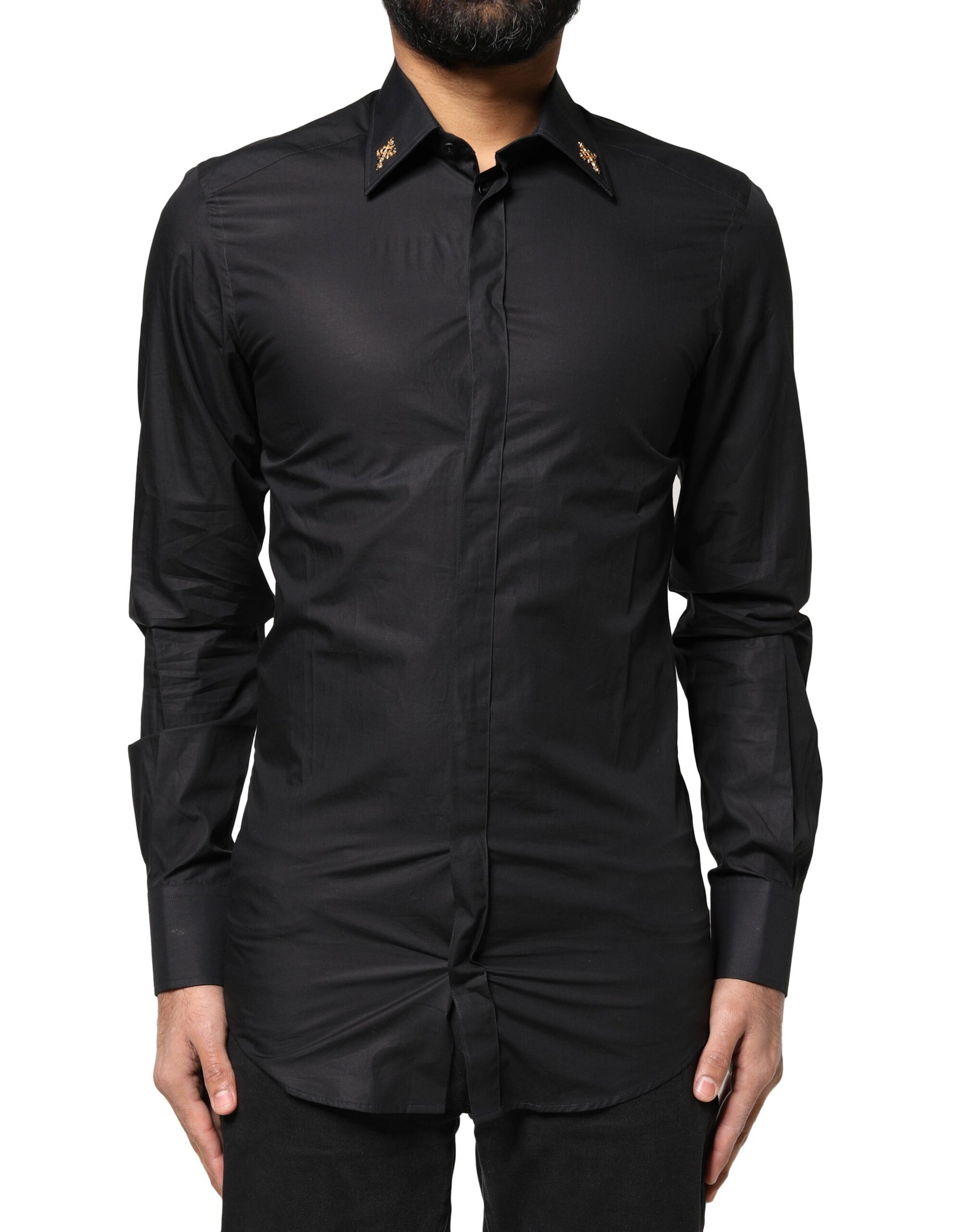 Dolce & Gabbana Black GOLD Cross Embellished Men Dress Shirt Dolce & Gabbana