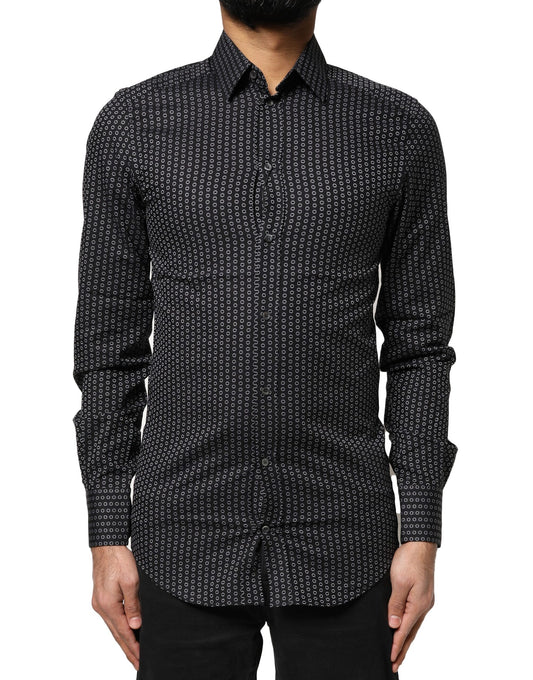 Dolce & Gabbana Black GOLD Patterned Cotton Men Dress Shirt Dolce & Gabbana