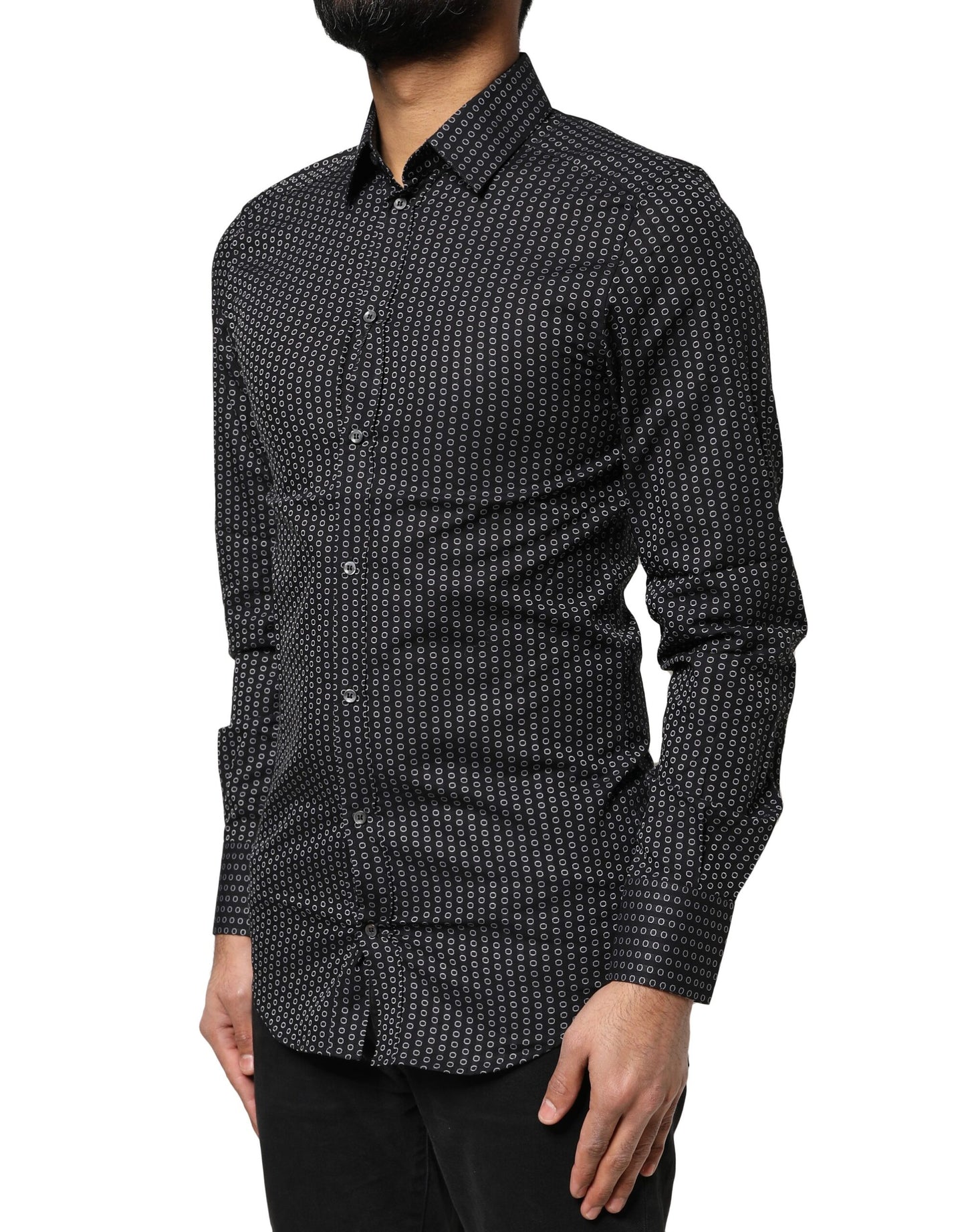 Dolce & Gabbana Black GOLD Patterned Cotton Men Dress Shirt Dolce & Gabbana