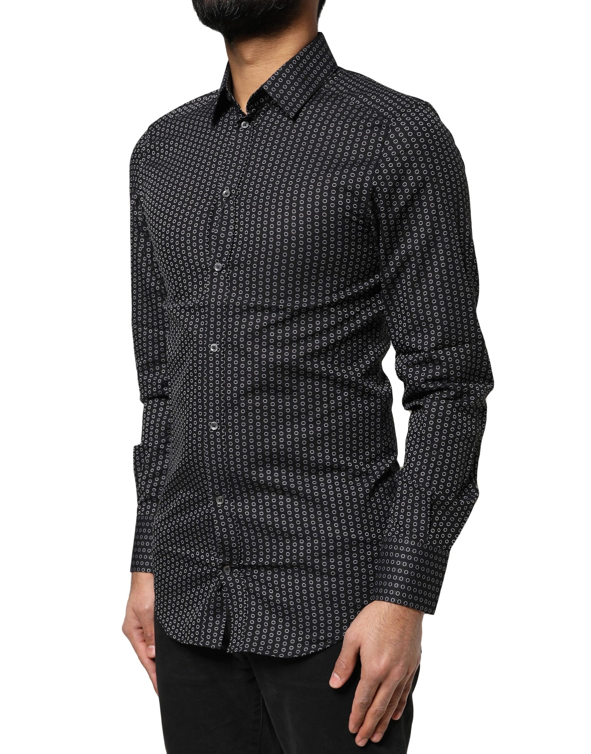 Dolce & Gabbana Black GOLD Patterned Cotton Men Dress Shirt Dolce & Gabbana