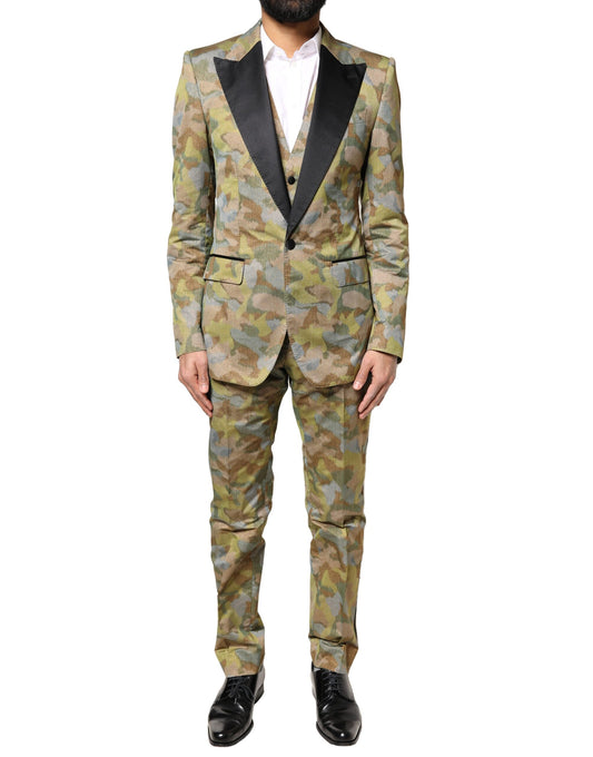Dolce & Gabbana Multicolor Camouflage SICILIA 3 Piece Suit Dolce & Gabbana
