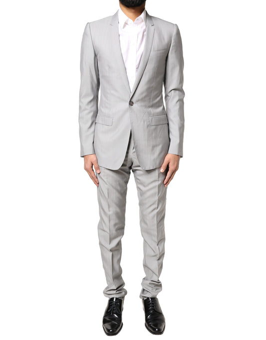 Dolce & Gabbana Light Gray Wool GOLD 2 Piece Formal Suit Dolce & Gabbana