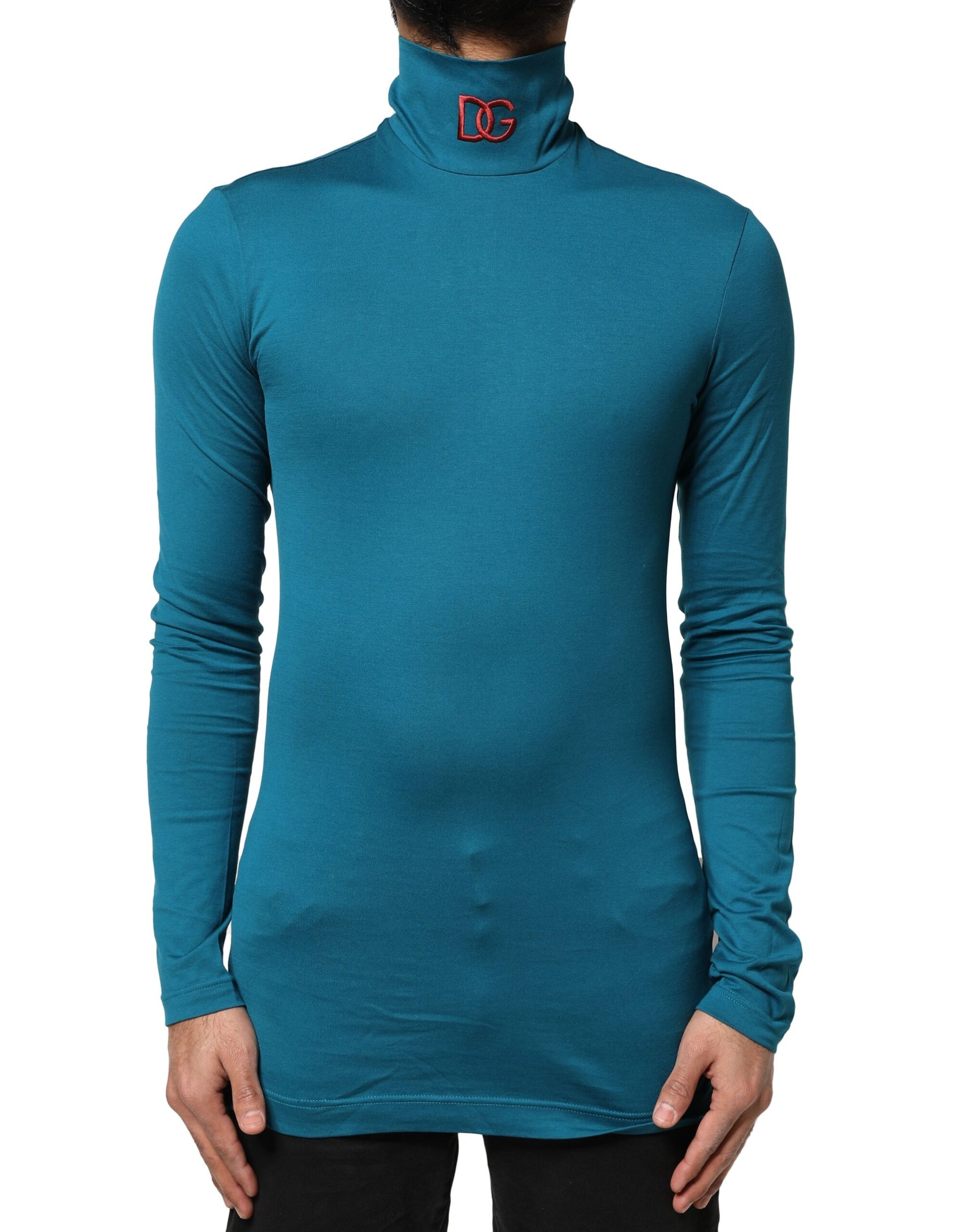 Dolce & Gabbana Blue Cotton Turtleneck Long Sleeves Sweater Dolce & Gabbana