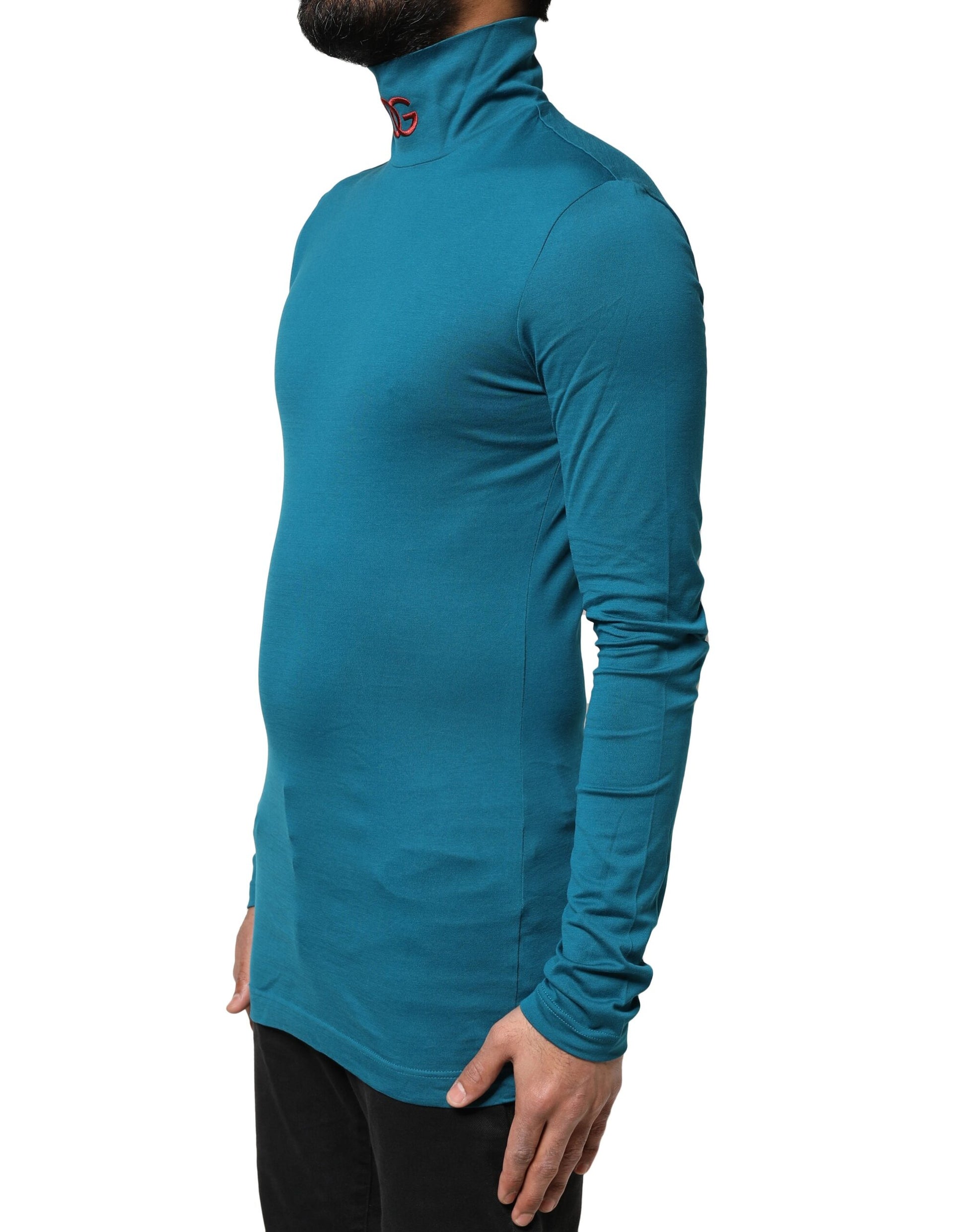 Dolce & Gabbana Blue Cotton Turtleneck Long Sleeves Sweater Dolce & Gabbana