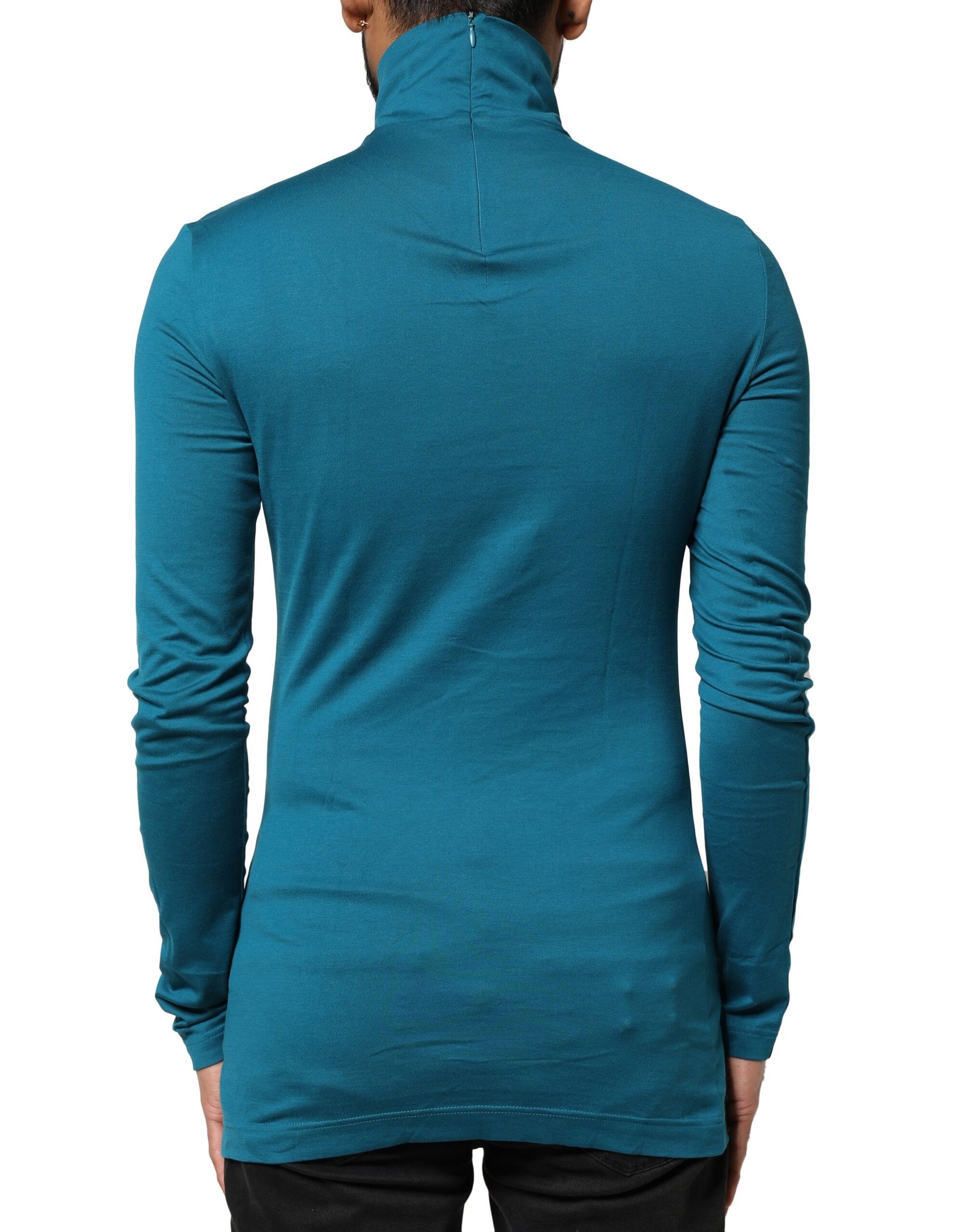 Dolce & Gabbana Blue Cotton Turtleneck Long Sleeves Sweater Dolce & Gabbana
