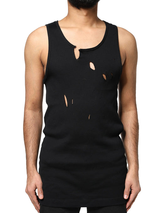 Dolce & Gabbana Black Cotton Rip Style Sleeveless Men Tank T-shirt Dolce & Gabbana