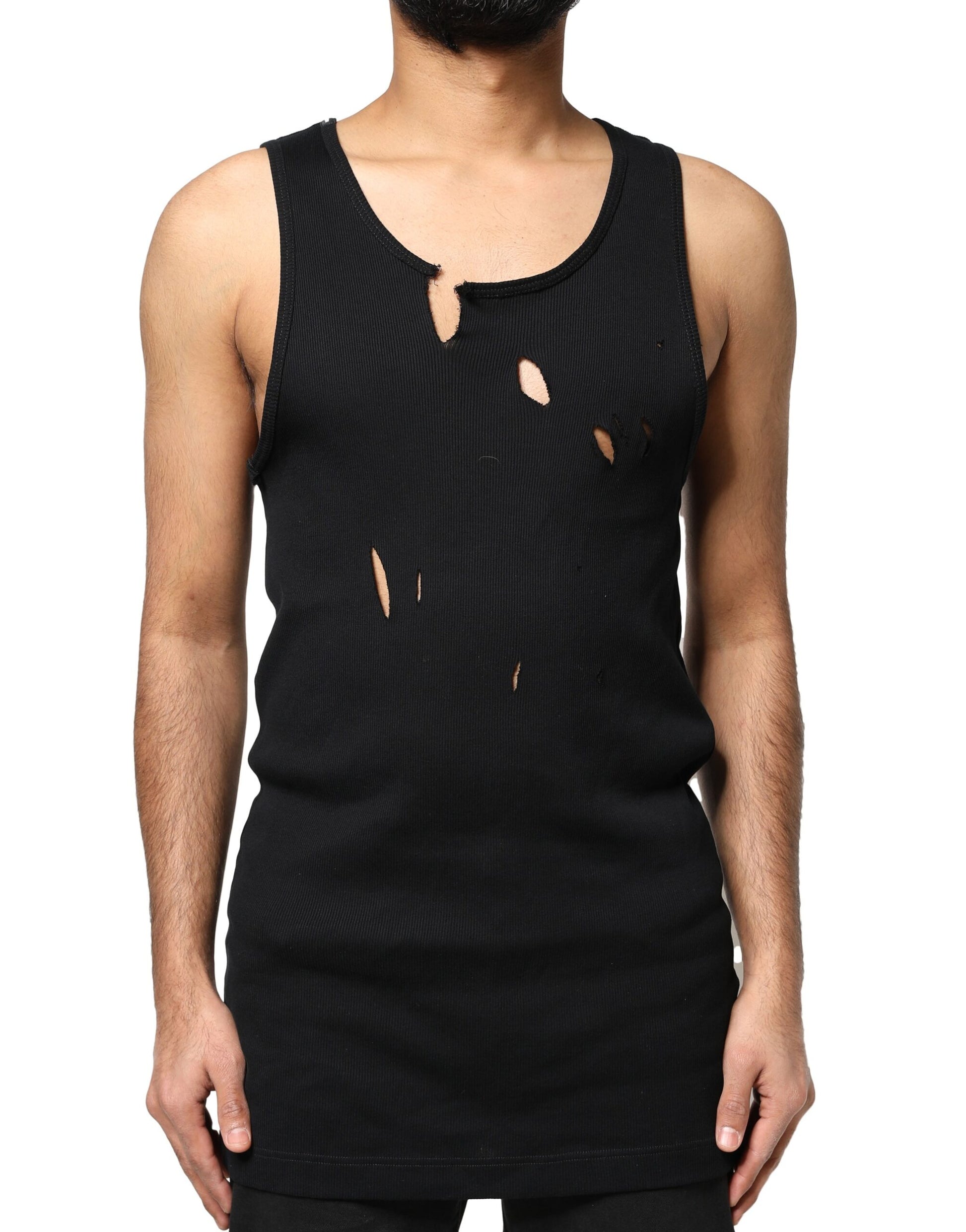 Dolce & Gabbana Black Cotton Rip Style Sleeveless Men Tank T-shirt Dolce & Gabbana