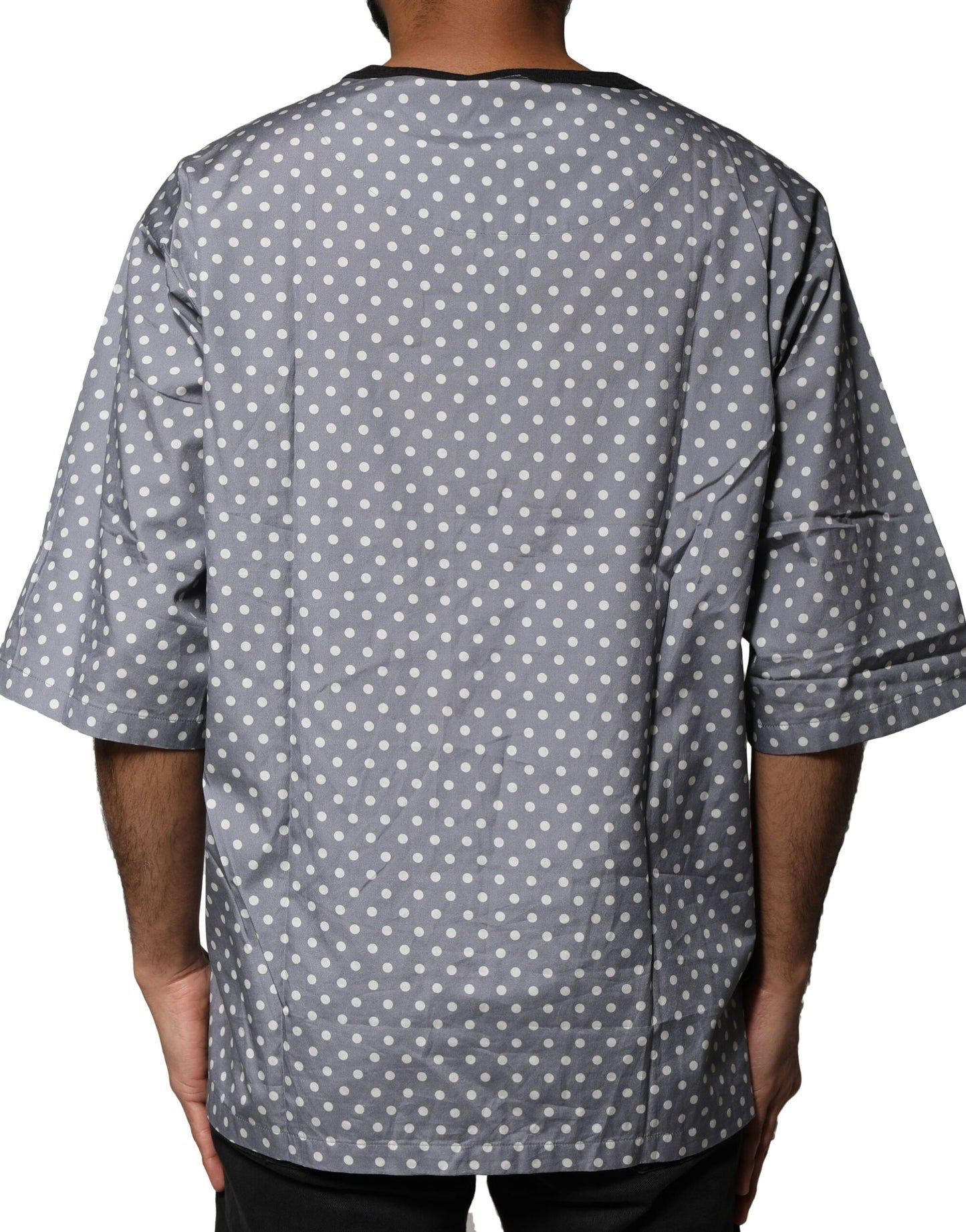 Dolce & Gabbana Gray Polka Dot Pin-Up Print Crew Neck T-shirt Dolce & Gabbana