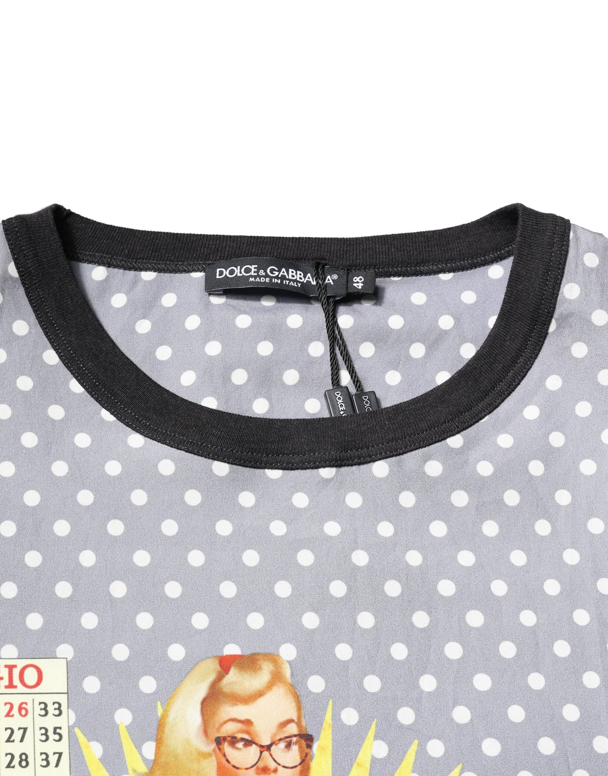 Dolce & Gabbana Gray Polka Dot Pin-Up Print Crew Neck T-shirt Dolce & Gabbana