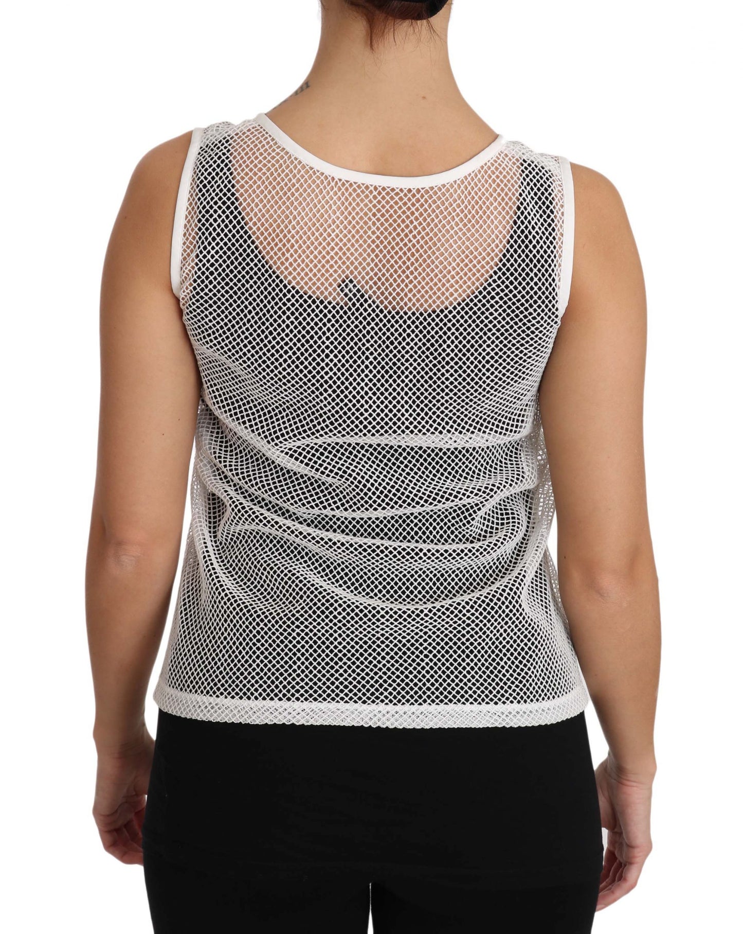 Dolce & Gabbana White Net Transparent Sleeveless Tank Top Dolce & Gabbana