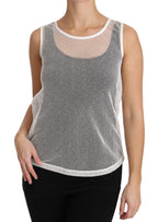 Dolce & Gabbana white net sleeveless tank top with transparent design and round neckline.