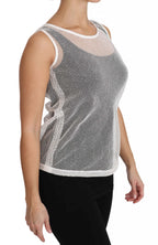 Dolce & Gabbana white net sleeveless tank top, transparent design, casual summer fashion, sleeveless style, close-up shot