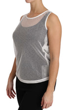 Dolce & Gabbana white net sleeveless tank top, transparent and stylish, with a fitted design and sleeveless cut.