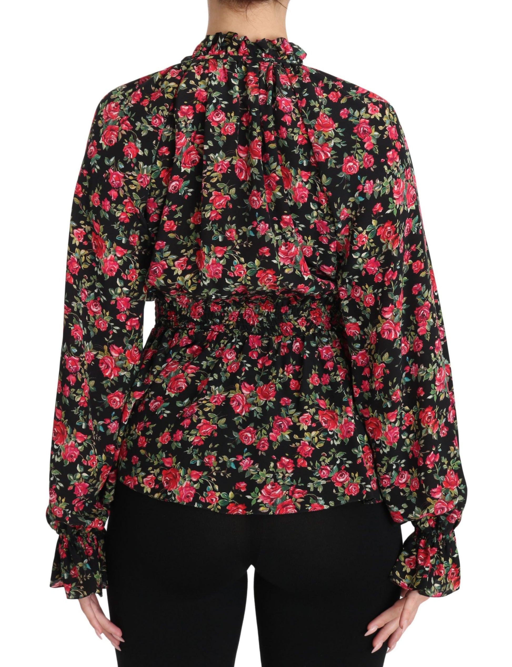 Dolce & Gabbana Black Rose Print Floral Shirt Top Blouse Dolce & Gabbana